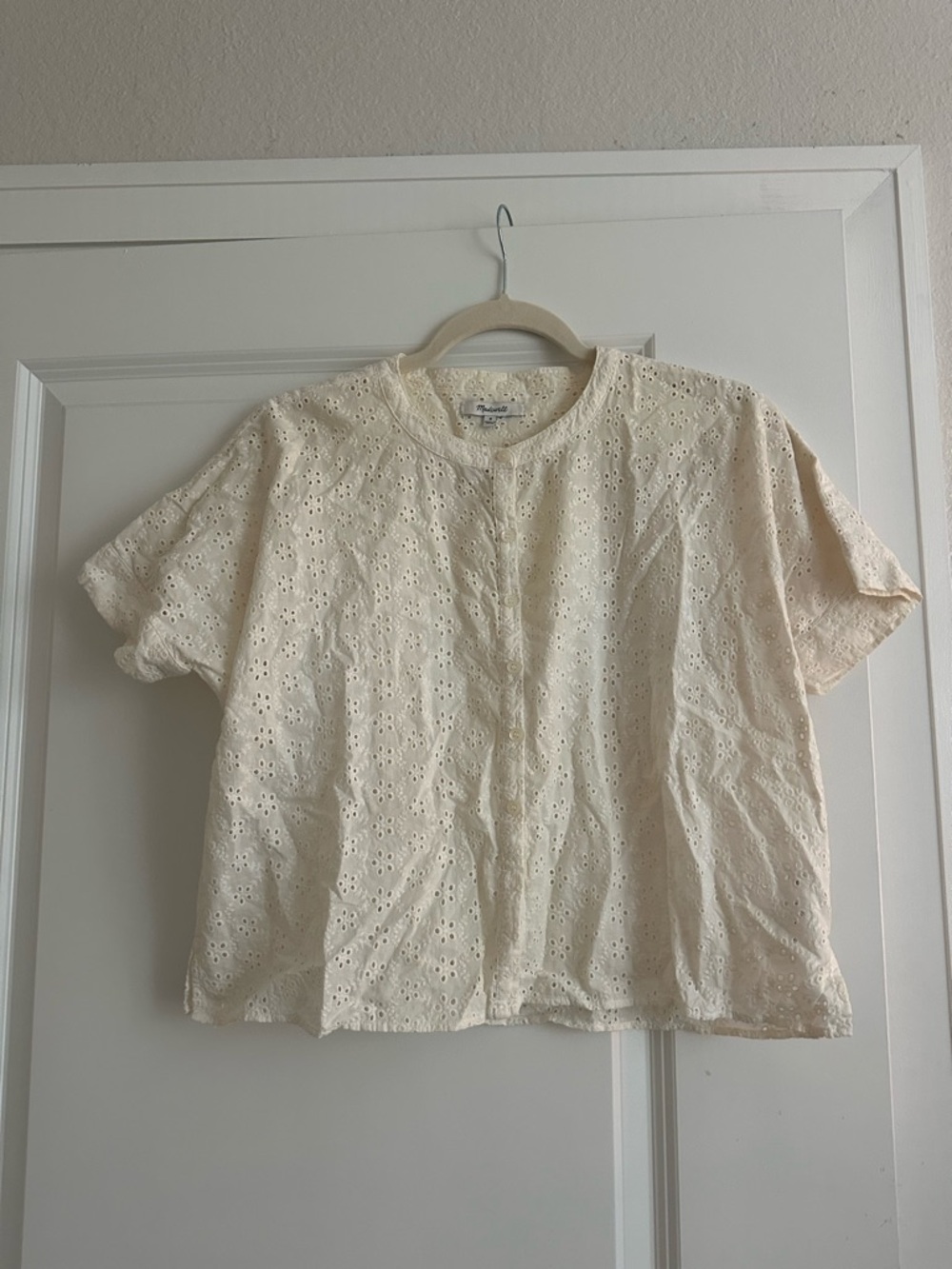 Madewell Cream Eyelet Short-Sleeve Button Front Top